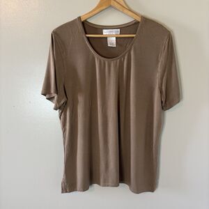 Susan Graver Liquid Knit Brown Shimmer Top Short Sleeve Blouse Mature Sz XL
